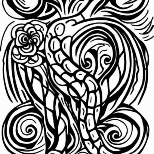 tattoo design, stencil, tattoo stencil, traditional, a snake surrounded by flowers