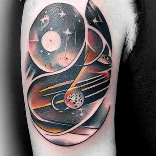 geometric outer space tattoo, arm, cat