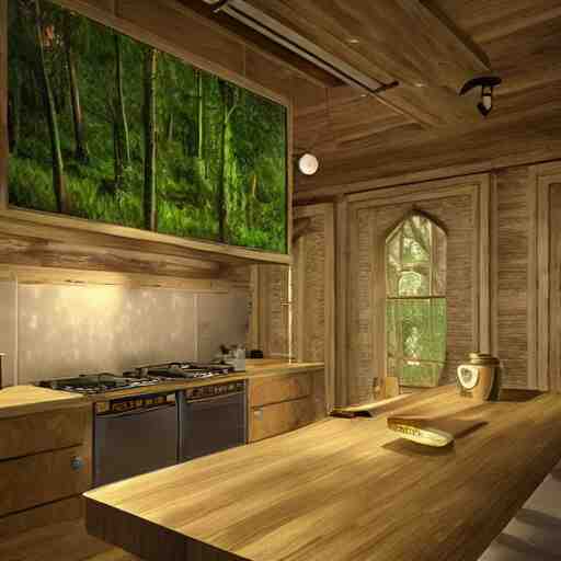 a forest - themed kitchen, trending on artstation, hdr 