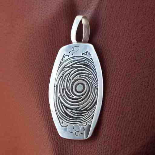 amulet of wave inlaid in silver, on a young beautiful woman neck, realistic, clean, 