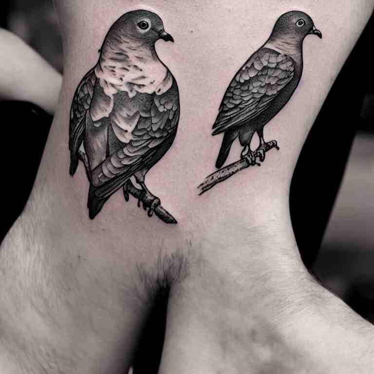 tattoo of a common nyc street pigeon, stylized 