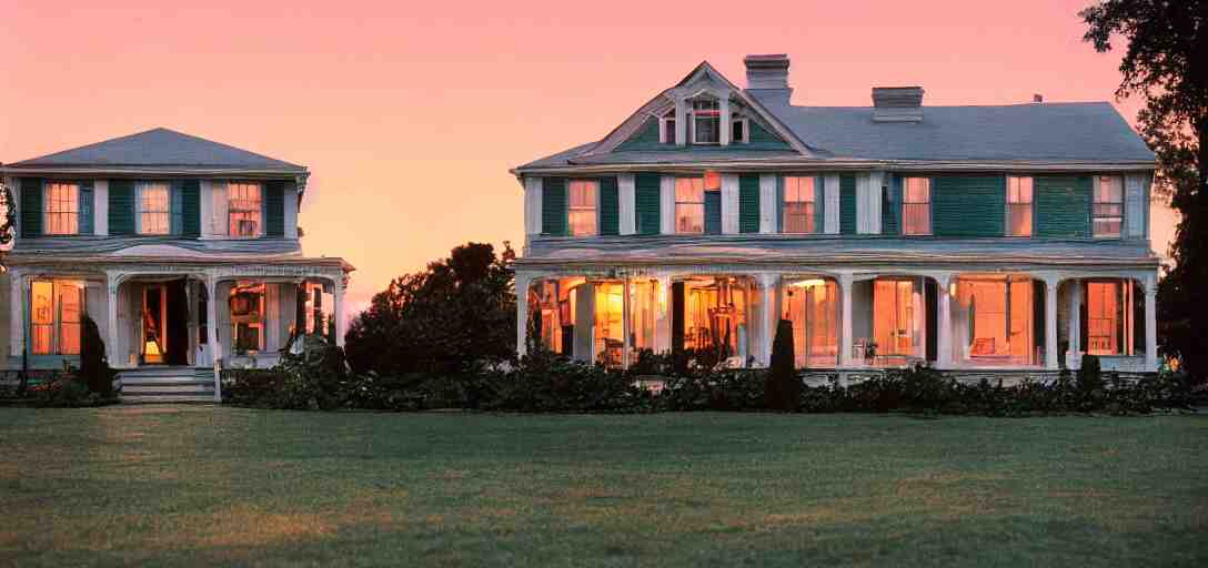 american foursquare house designed by dali, david lynch, and cartier at sunset. cinematic. fujinon premista 1 9 - 4 5 mm t 2. 9. portra 8 0 0. 