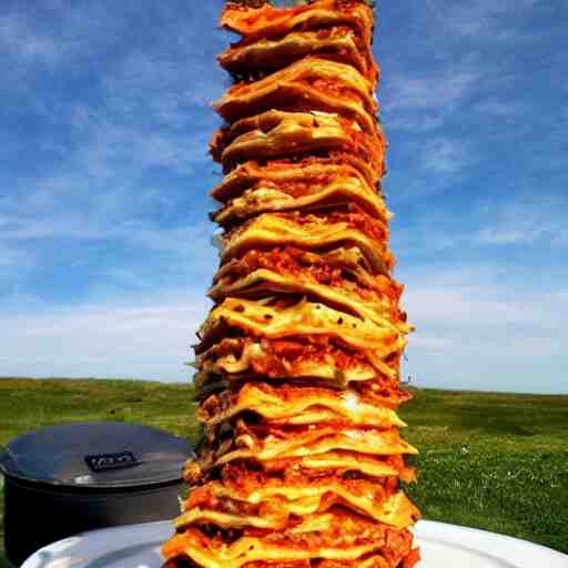 a tower of lasagna to the sky