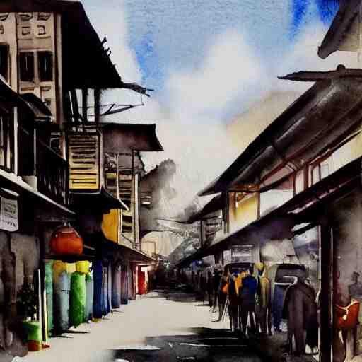 singapore katong shophouses street scene, highly detailed, contemporary watercolor, smooth, by joseph zbikowicz, 8 k 