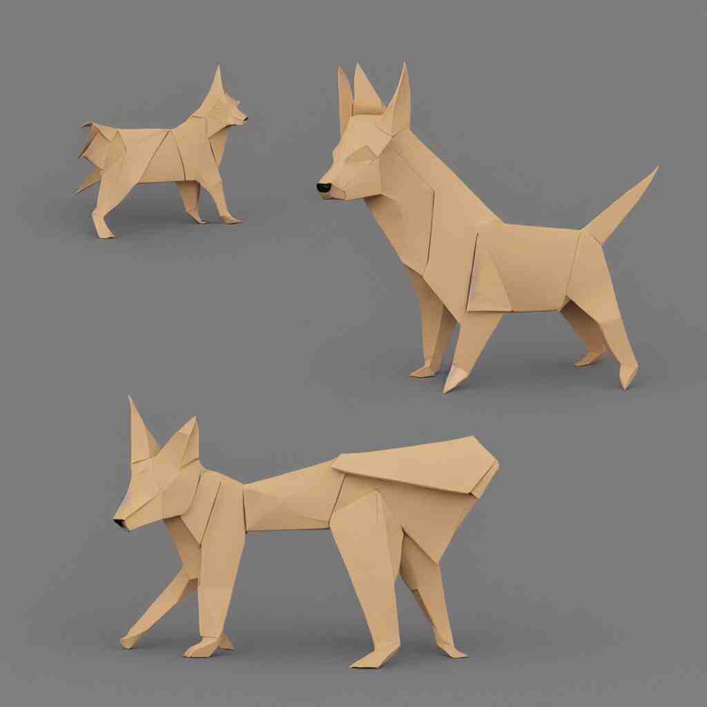 3 d rendering of japanese cardboard origami of simple shape of german shepherd, 2 d image, trending on artstation 