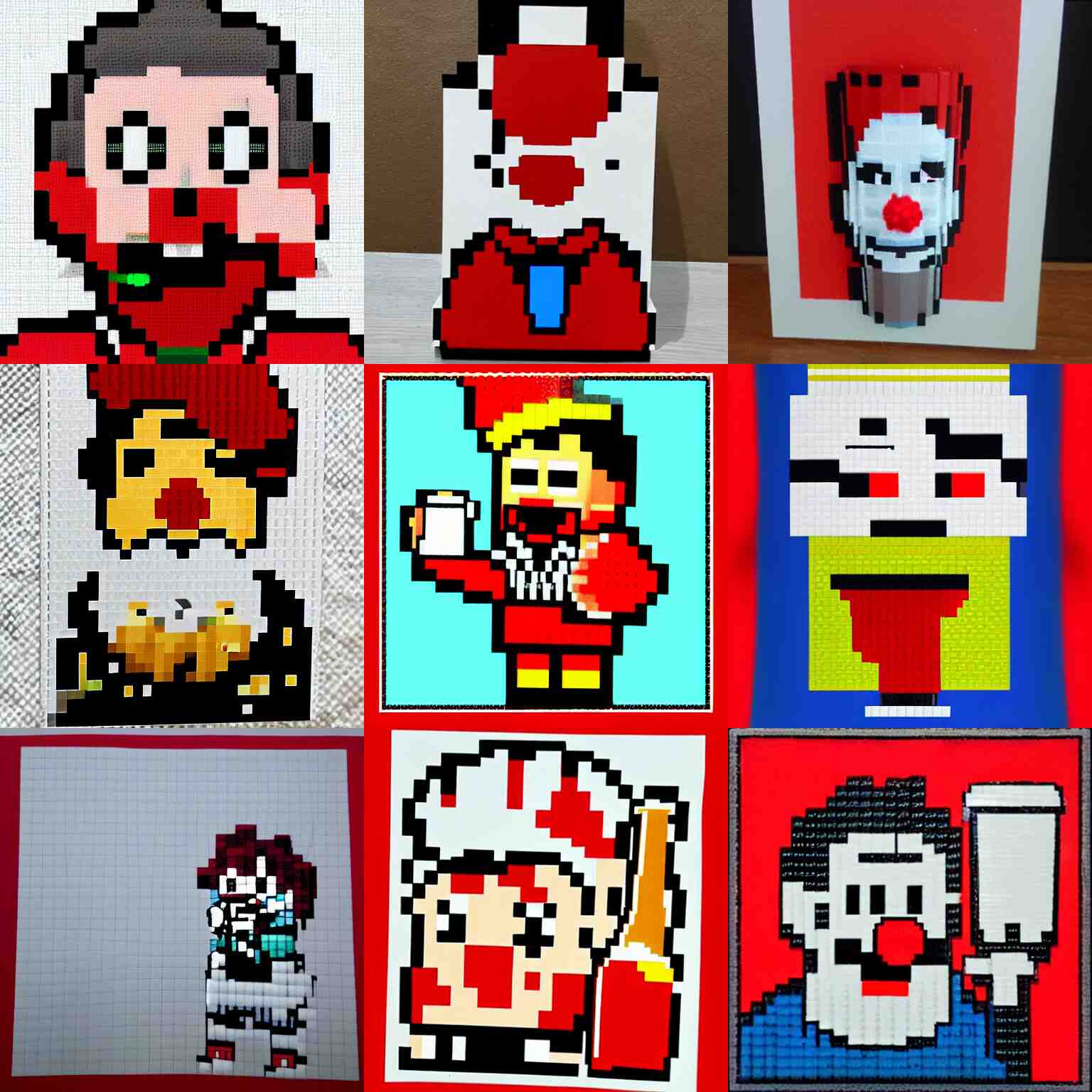 8 - bit communist clown sipping on a coke 