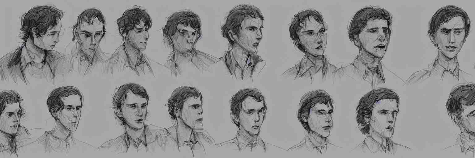 character study of julian lage and paul dano, clear faces, wild, crazy, character sheet, fine details, concept design, contrast, kim jung gi, pixar and da vinci, trending on artstation, 8 k, full body and head, turnaround, front view, back view, ultra wide angle 