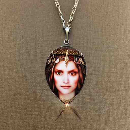 necklace helen of troy on a young beautiful woman neck, hyper realistic, 