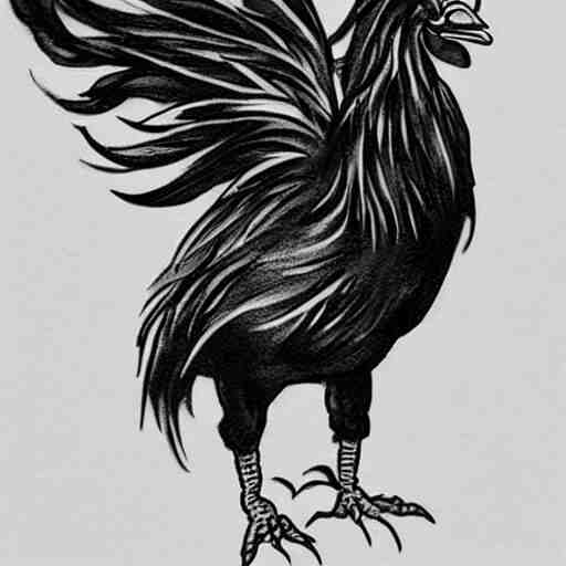 A small tattoo of a black rooster. The black chicken is holding smoking a large cannabis blunt in its mouth