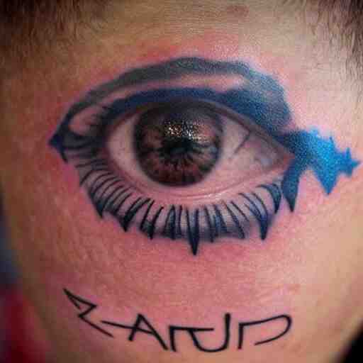 the word'zapzarap'tatooed on someone's forehead 