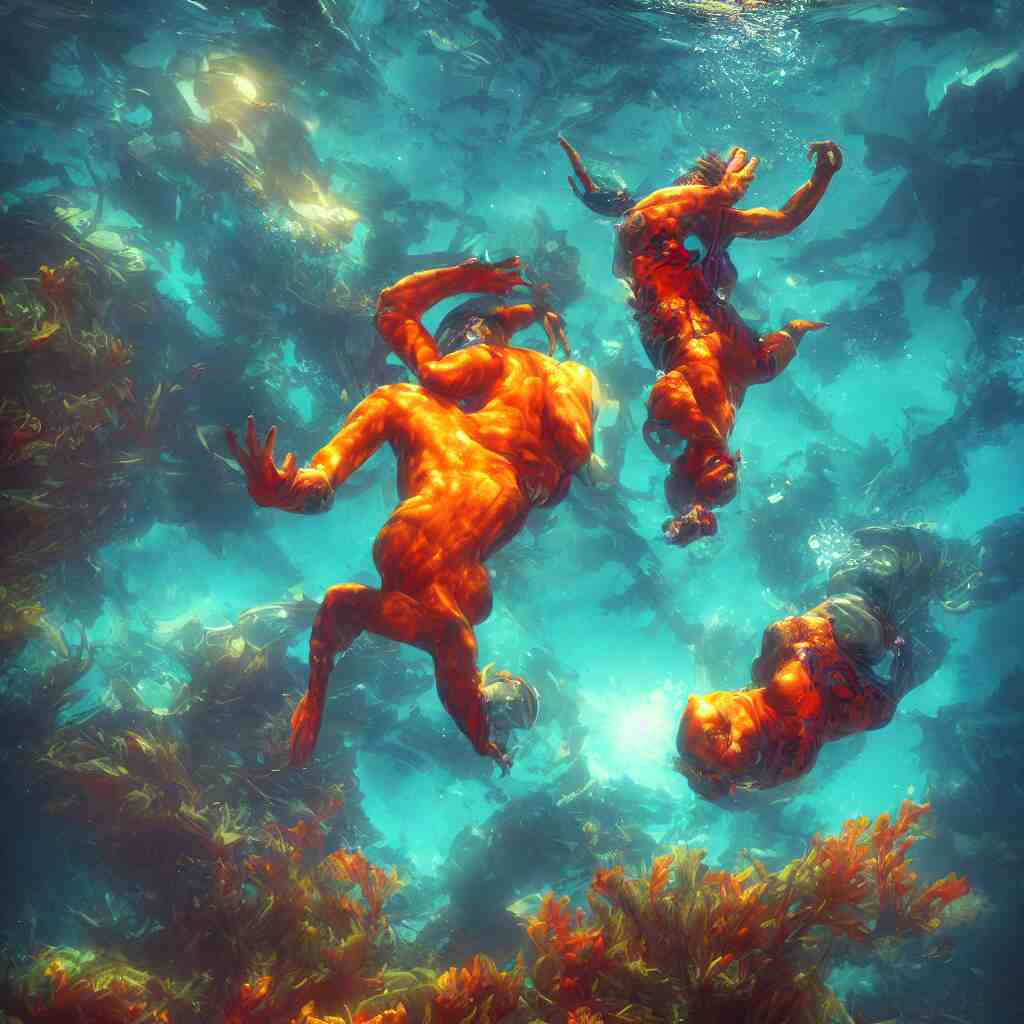 man underwater floating, vivid colors, sharp focus, digital art, Unreal Engine, Dramatic Lighting by Brom, trending on Artstation