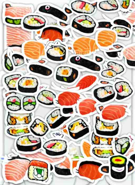 cats and sushi sticker sheet 