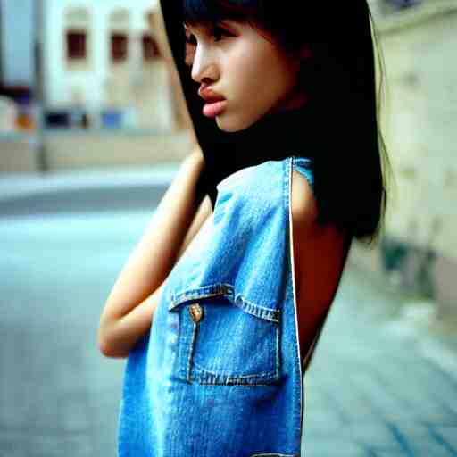 she, amazing, snapshot of, face, eyes, hair, neck of beautiful, fashionable, elegant, conservative, young, uzbek, fashion model and student, slender, tank top, denim shorts. image quite stunningly complex. nikon fm 2 film blow - up 