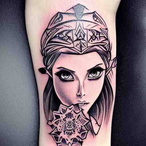 tattoo design, stencil, portrait of princess zelda by artgerm, 