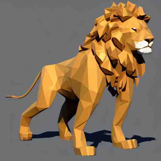 a full body, low poly 2d render of a lion, sideview, ultr hd