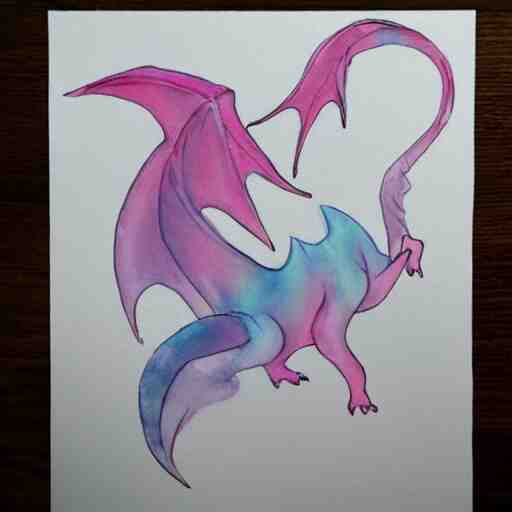 mystical pastel dragon, minimalist watercolor on white paper, cute