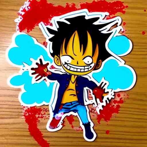 die cut sticker, luffy is joyboy, splatter paint on paper 