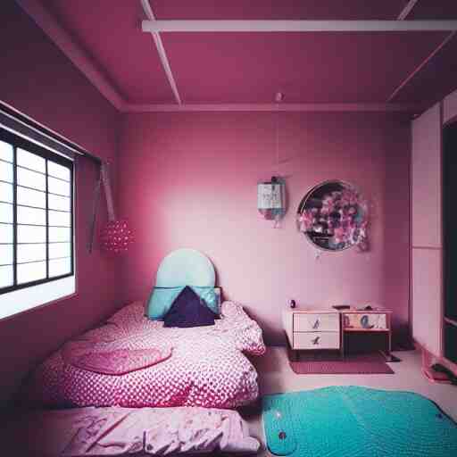 cute girls bedroom, simple japanese girls bedroom, kawaii, 8 k photography 