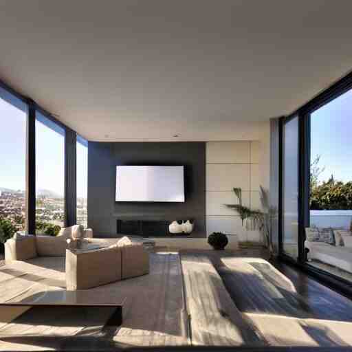 a modern villa living room in los angeles, hyper - realistic 