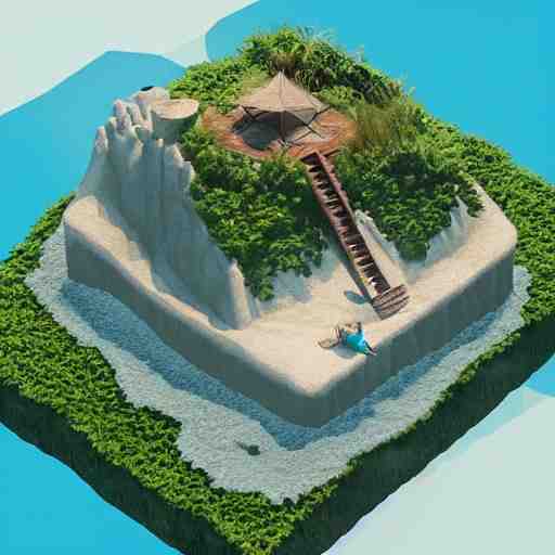 a floating island on an aquatic environment isometric art, lago di sorapis landscape, low poly art, game art, artstation, 3D render, high detail, cgsociety, octane render, sharp focus