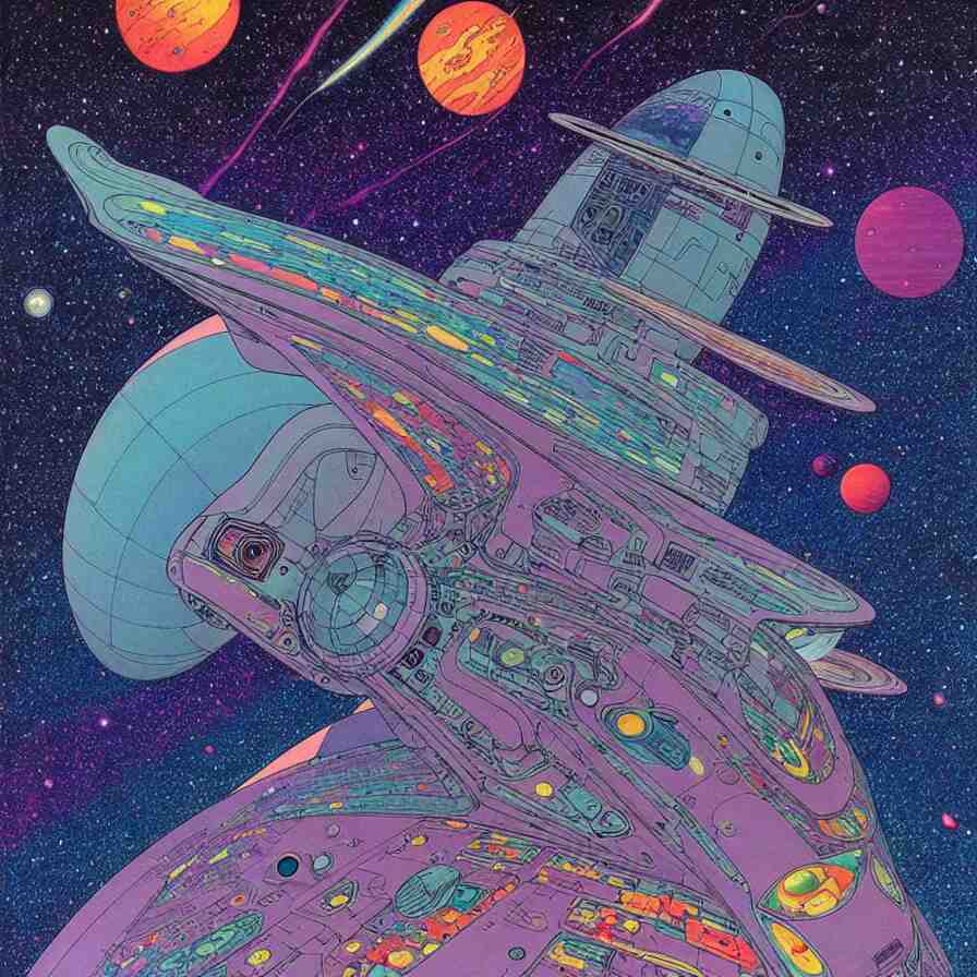 ( ( ( ( the dimensional gap at the end of the galaxy and space ship ) ) ) ) by mœbius!!!!!!!!!!!!!!!!!!!!!!!!!!!, overdetailed art, colorful, artistic record jacket design 