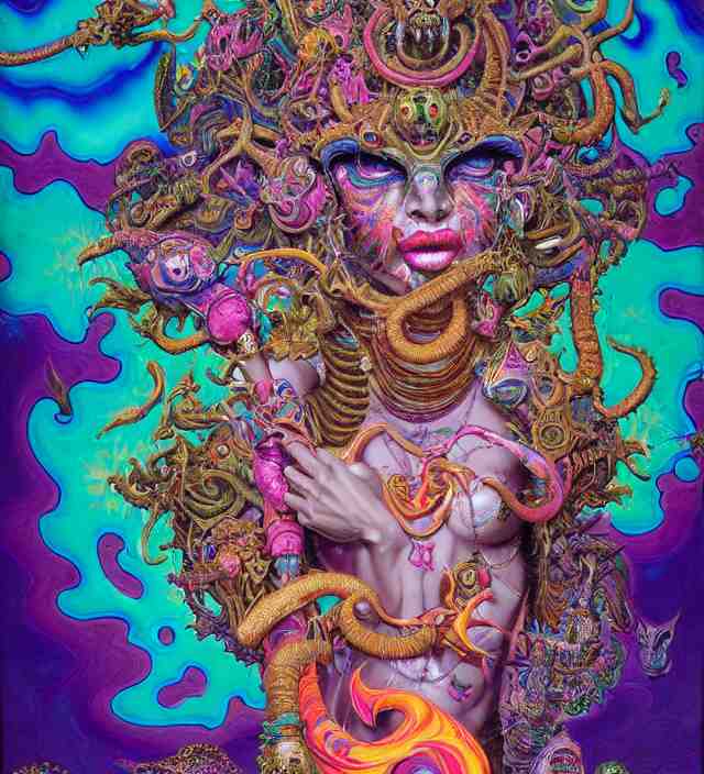 lisa frank blotter acid fantasy character portrait of kali ma, ultra realistic, wide angle, intricate details, dharma artifacts, aum, highly detailed by hr giger, peter mohrbacher, wayne barlowe, boris vallejo, hajime sorayama aaron horkey, gaston bussiere, craig mullins 