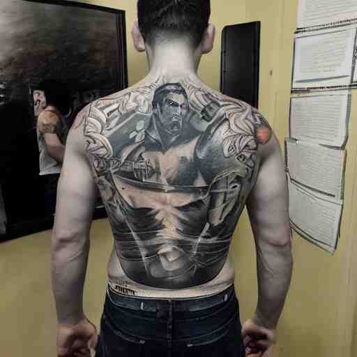 a picture of my new back tattoo of chris redfield by tom of finland 