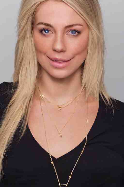 2 4 year old professional blonde female wearing white v - neck top, single gold chain necklace, neck zoomed in, photo realistic, extreme detail skin, very few freckles, no filter, slr, golden hour, 4 k, high definition,! dream 2 4 year old professional blonde female wearing white v - neck top, neck zoomed in, photo realistic, extreme detail skin, light freckles, no filter, slr, golden hour, 4 k, high definition, photograph, selfie - h 7 6 8 - n 9 - i, selfie 