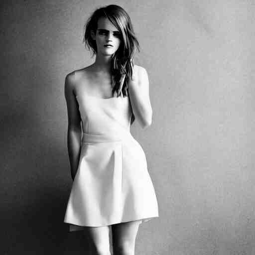 an extremely beautiful studio photo of emma watson, wearing open toe high heels, wearing a white dress, in a white room, beautiful face, pale skin, rule of thirds, very very very beautiful!, hard focus, full body shot, studio photo, 9 0 mm, f / 1. 4 