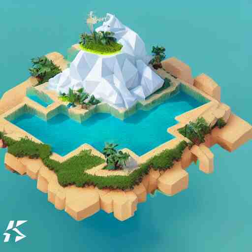 a floating island on an ocean isometric art, low poly art, game art, artstation, 3D render, high detail, cgsociety, unreal engine 5