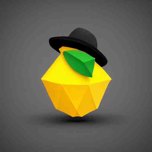 low-poly logo of a lemon wearing a low-poly black fedora, 4k