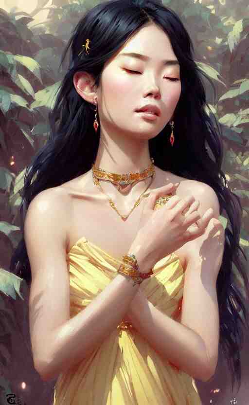 a beautiful taiwan goddess with sundress with jewelry | | winter, realistic shaded, unpleasant face, good looking, fine details, realistic shaded lighting poster by greg rutkowski, magali villeneuve, artgerm, jeremy lipkin and michael garmash and macoto takahashi 