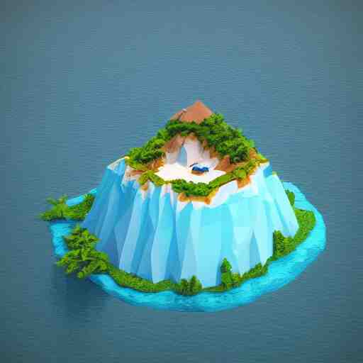 a floating island on an aquatic environment isometric art, south america landscape, low poly art, game art, artstation, 3D render, high detail, cgsociety, octane render