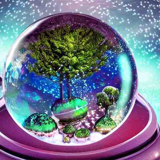 alien planet, lush with fluorescent mushrooms encapsulated in a snow globe, high detail, photorealistic 