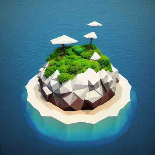 a floating island on an ocean isometric art, low poly art, game art, artstation, 3D render, cgsociety, octane render