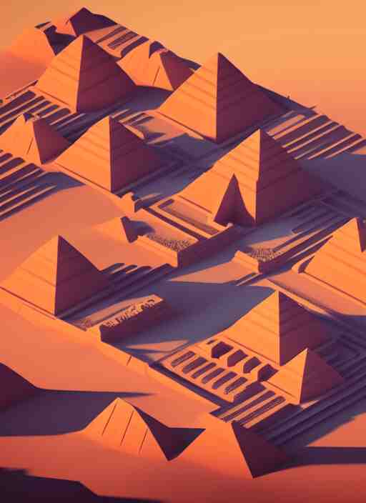 a low poly isometric render of futuristic egypt with pyramids in the style of monument valley, intricate, elegant, smooth shading, soft lighting, illustration, simple, solid shapes, by magali villeneuve, jeremy lipkin and michael garmash, rob rey and kentaro miura style, octane render, zaha hadid 