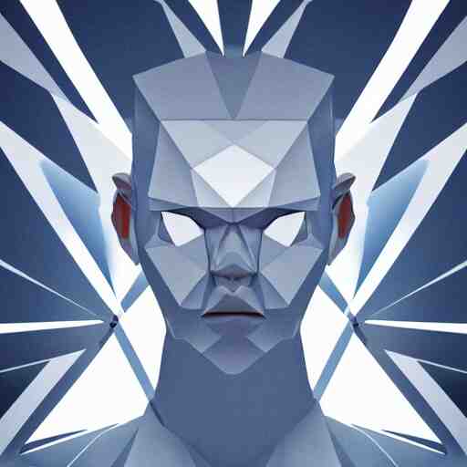 Rule of thirds. Badass. Cool. Neat. In the style of faceted glass geometric abstract art. 4k. HDR. Award-winning. Raytracing. Global illumination. Ambient occlusion. Blue color scheme. Octane render of a cool abstract geometric head forum avatar character. Futuristic. badass. interesting. intriguing. stylish. 