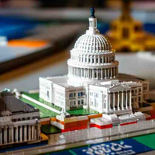 washington dc, capitol building, legos, legoset, vintage, aerial view, double - exposure, 3 d, floodlight, ray tracing reflections 