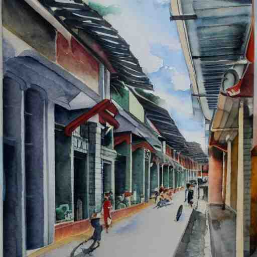 singapore katong shophouses street scene, highly detailed, contemporary watercolor, smooth, by joseph zbikowicz, 8 k 