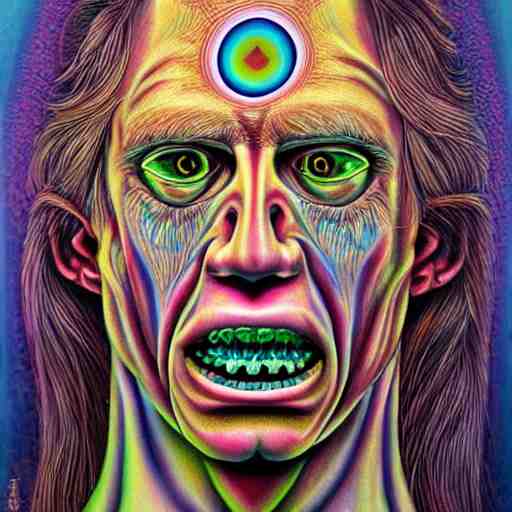 hyperrealism realistic lsd detailed 3 d scary pyschedelic trippy nightmare face in the style of alex grey and pablo amaringo and david normal 