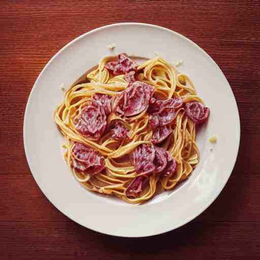 kodak portra 4 0 0, 8 k, soft light, volumetric lighting, highly detailed, a photographic still life of a plate of carbonara, typical italian food, realistic, hyper realistic - h 7 0 4 