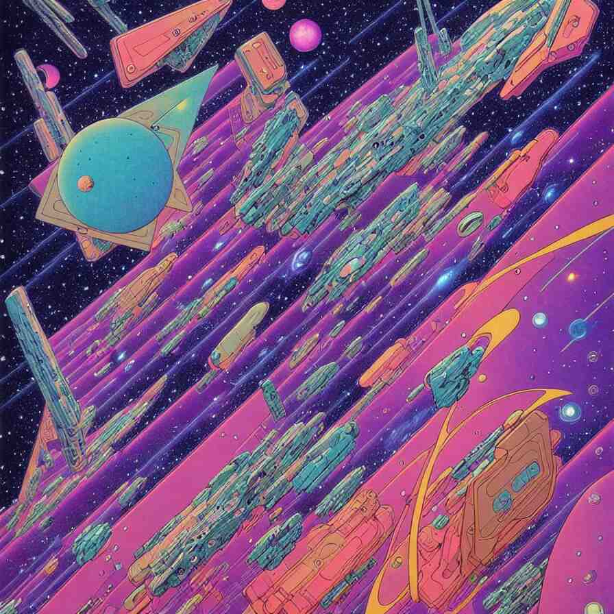 ( ( ( ( the dimensional gap at the end of the galaxy and space ship ) ) ) ) by mœbius!!!!!!!!!!!!!!!!!!!!!!!!!!!, overdetailed art, colorful, artistic record jacket design 