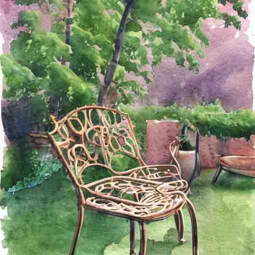 delicate, tiger, chairs, garden, paved, botanic watercolors, iridescent, 8 k, realistic shaded, fine details, artstation, italian, iron gate, tree, mediterranean, marvelous 