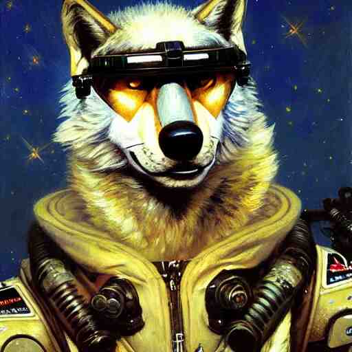 a portrait of a wolf dogman canine star pilot. highly detailed painting by gaston bussiere, craig mullins, j. c. leyendecker, furry 