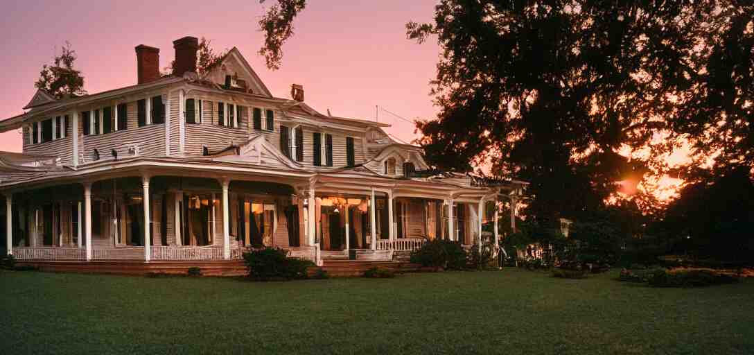 american foursquare house designed by dali, david lynch, and cartier at sunset. cinematic. fujinon premista 1 9 - 4 5 mm t 2. 9. portra 8 0 0. 