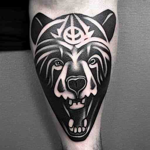 tattoo design, stencil, bear, fierce, 
