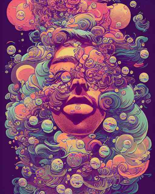 flowery face tattoos, by petros afshar, ross tran, peter mohrbacher, tom whalen, underwater bubbly psychedelic clouds 
