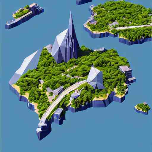 low poly art of new york as an island floating in the sky, low poly, isometric art, 3d render, waterfall, high detail, artstation, concept art, behance, ray tracing, smooth, sharp focus, ethereal lighting