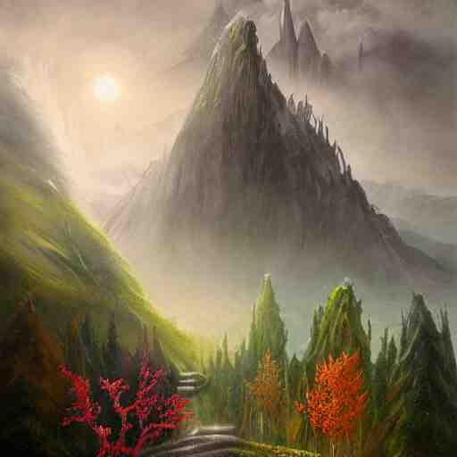 magical academy on a mountain, mist, fantasy, realism, by bagshaw tom 