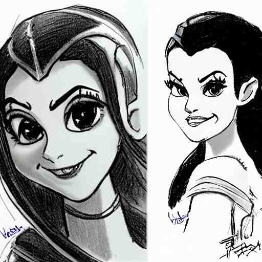 milt kahl sketch of victoria justice with tendrils hair style as princess padme from star wars episode 3